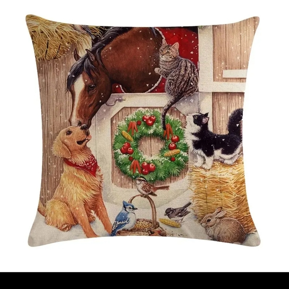 New Set of 4 Christmas labrador cat horse farmhouse barn 18x18 Pillow Co…
